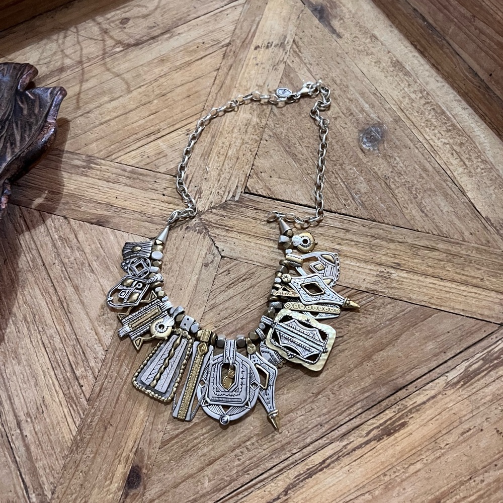 SILPADA Indigenous Impressions Tribal Sterling Silver brass HEAVY Necklace N3239 - Picture 2 of 9
